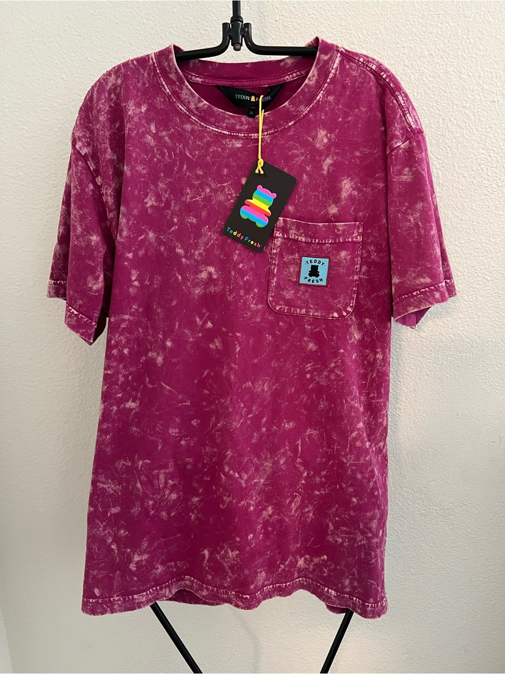 Teddy Fresh Kids Magenta Mineral Wash Pocket Tee with Patch